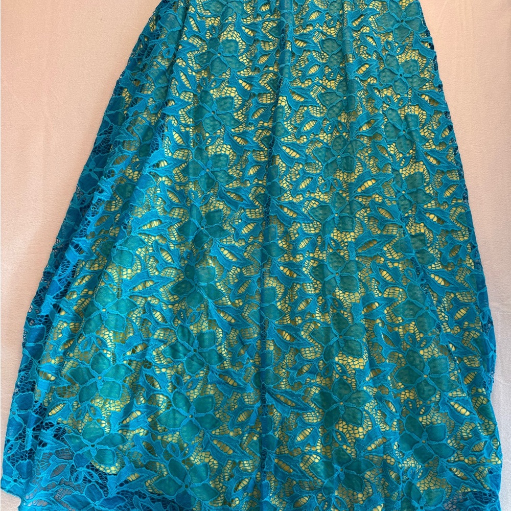 LuLaRoe Teal and Yellow Lace Maxi Skirt - Picture 4 of 7
